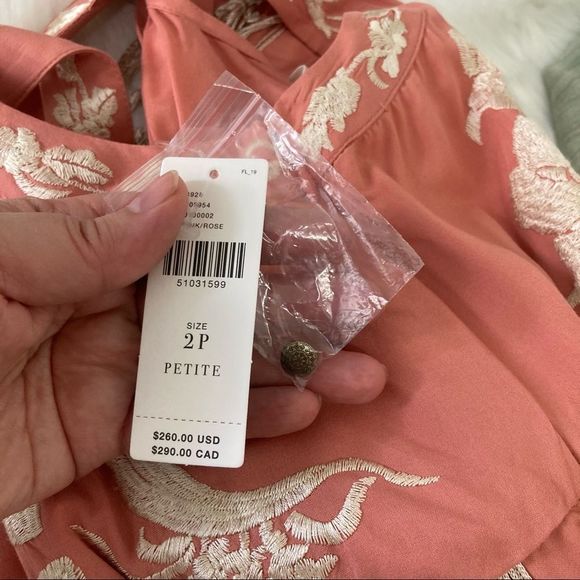 Anthropologie Pink Floral Embroidered Fringe Wrap Midi Dress Size 2P - Picture 16 of 16